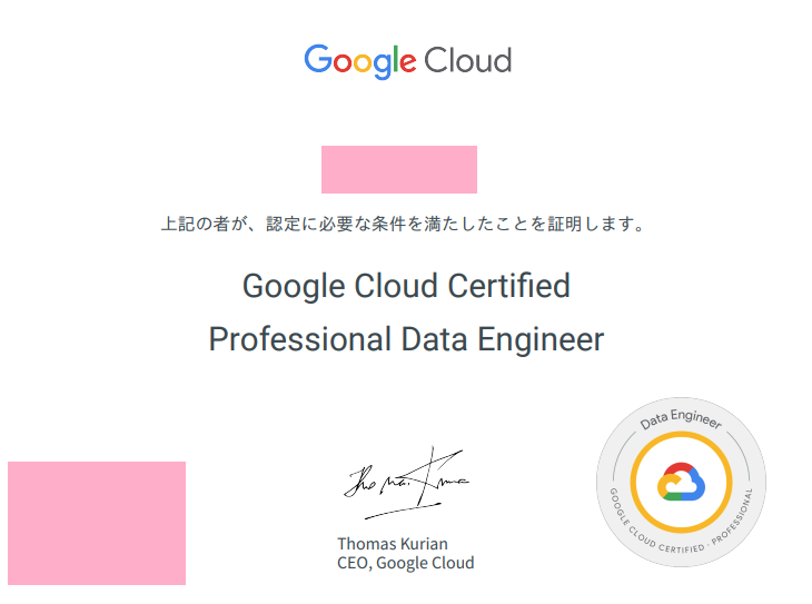 Google Professional Data Engineer認定証