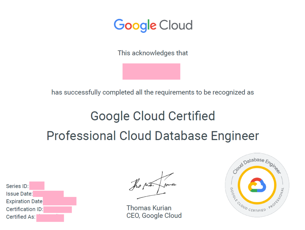 Google Professional Cloud Database Engineer